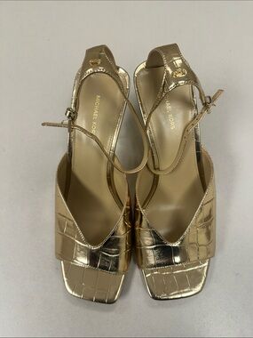 Michael Kors Metallic Gold Croc-Embossed Slingback Heels Size 8M NWB